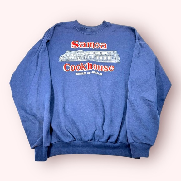 Vintage 90s HANES Blue Samoa Cookhouse Crewneck Sweatshirt Men’s XL - Picture 1 of 4